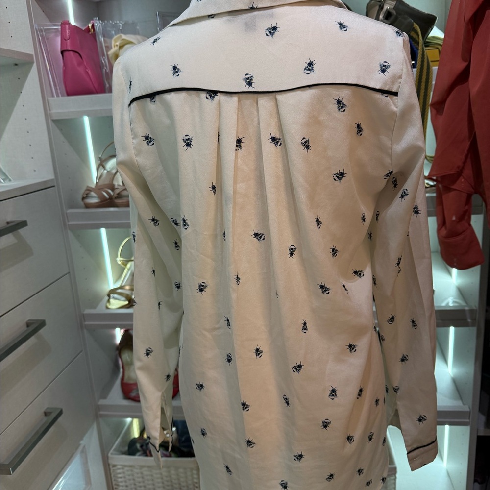Warehouse Cream Button Down Shirt with Black Print